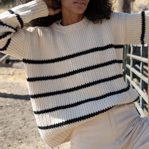 Laude The Label Field Sweater in Cream and Black Stripe - Picture 1 of 10